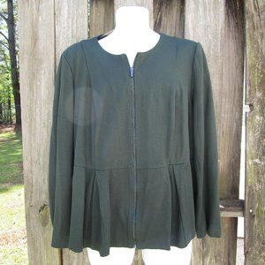 Lane Bryant Women's Plus Size 22 Green Full Zip Long Sleeve Peplum Jacket